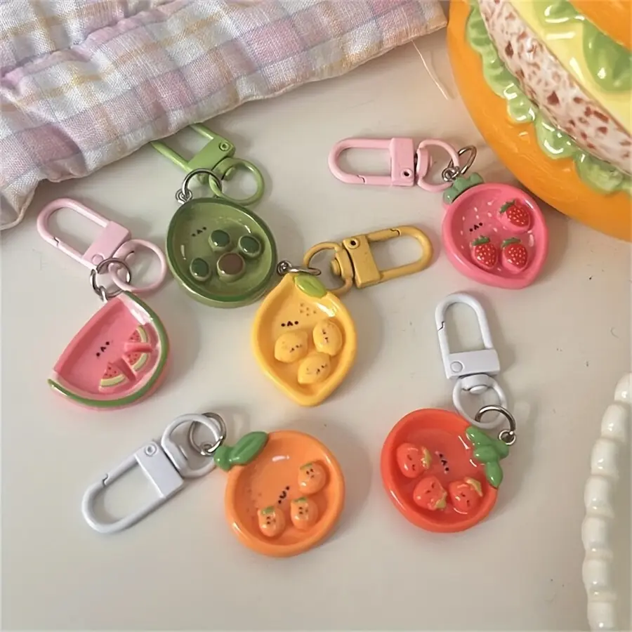 6/24pcs Cute Fruit Plate Keychain, Realistic Food Play Bag Pendant, Keychain For Bags, Alloy & Resin, Cartoon Theme, for Girlfriend, Couple, BFF Gift, Decorate, Keychain Set, Keychain Accessory, Cute Keychains