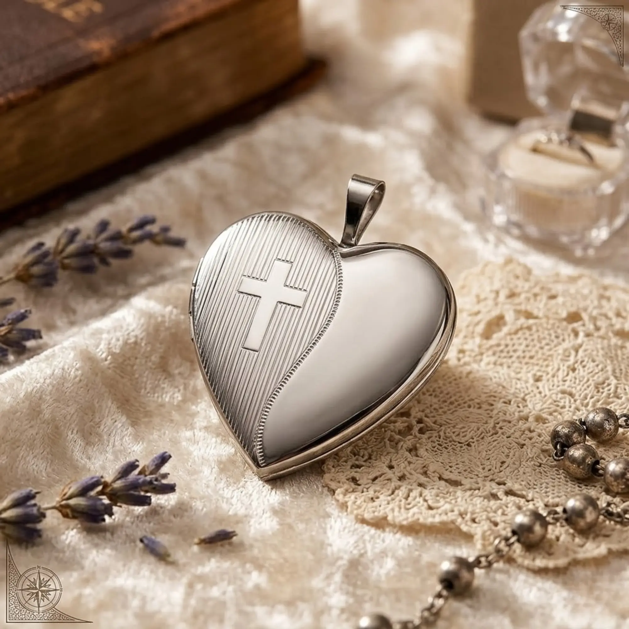 Modern 925 Sterling Silver Heart Locket with Raised Cross | Beautiful Two-Photo Slots Memorial Necklace | Timeless Faith & Love Streetwear Jewelry, Children