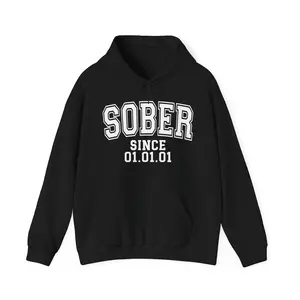 SOBER Since (Customize Date) - Hoodie (blurred) Cotton Menswear Pocket Sweatshirt Street Fashion Urban Gear Hip Hop Clothes New York Wear Sober Life Celebrate Sobriety
