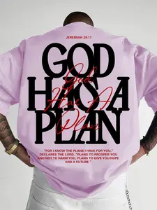 Men's "God Has A Plan" Christian Print T-Shirt, Streetwear Faith-Inspired Casual Tee, Loose Fit, Casual Style Tee #GodHasAPlanTee #ChristianStreetwear #FaithPrintTee #CasualEssentials #TikTokMadeMeBuy