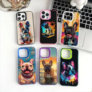 French Bulldog Dog Pug Protective Phone Case Holographic Silver Phone Case for iPhone 17 16 15Pro Max – Iridescent Rainbow TPU, Shockproof, Anti-Fingerprint, 2026 New Gift for Women men