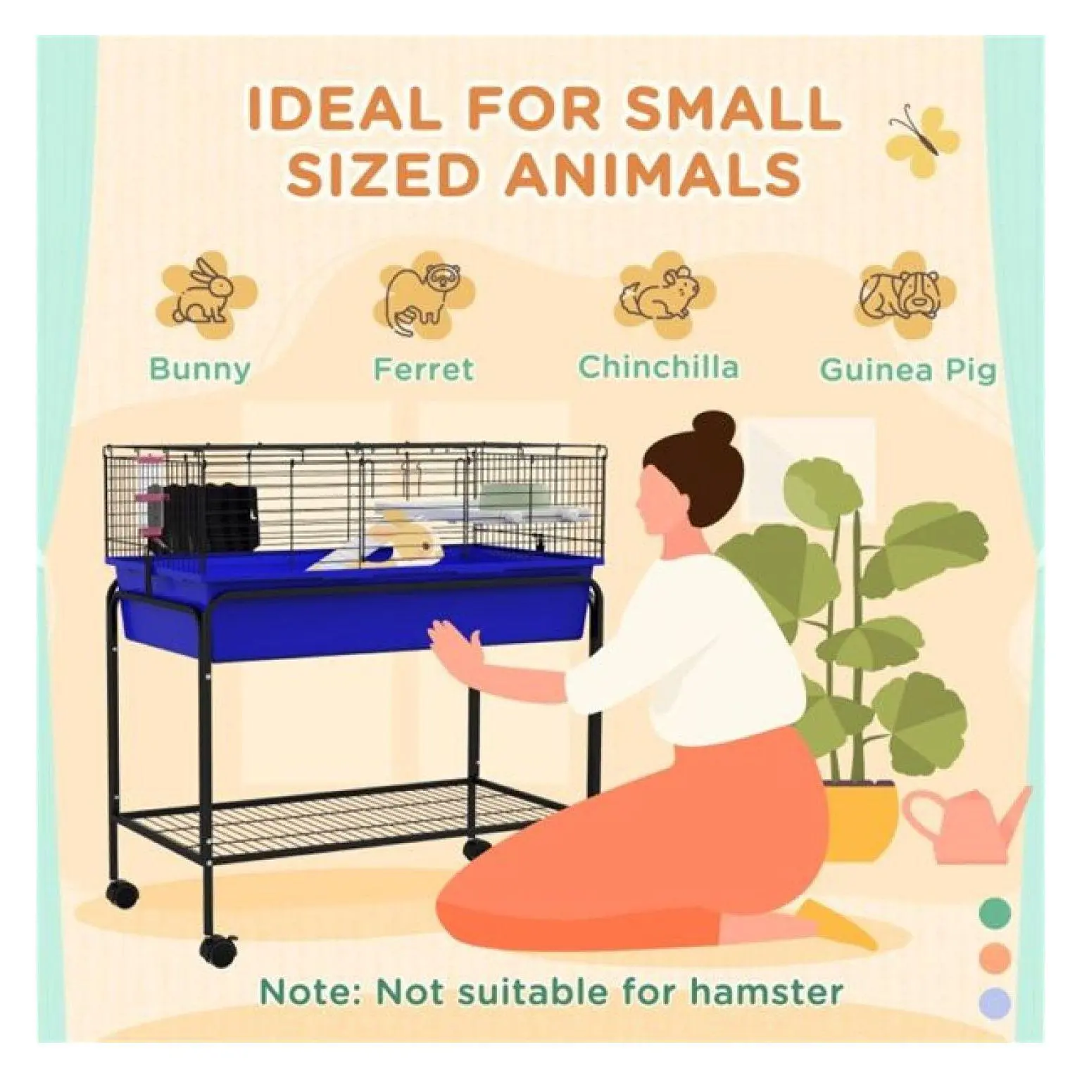 Small Animal Cage Habitat for Guinea Pigs & Chinchillas, 33" L x 18.5" W Cage with Shelf, Wheels & Removable Top for Easy Access