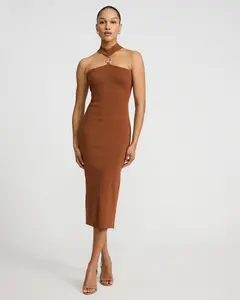 Express Hardware Halter Sleeveless Midi Sheath Dress