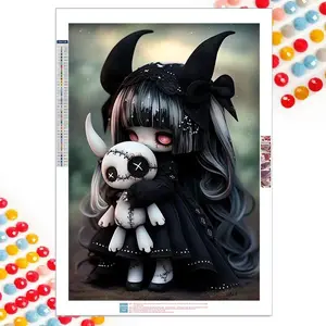 5D DIY Diamond Arts Colorful Painting Kit, 1 Set Girl & Doll Pattern Diamond Arts Colorful Painting without Frame, Handmade Art Crafts Handicraft for Home Decor