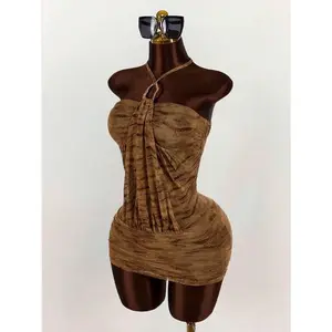 Summer Vintage Wild Street Show Tiger Print Halter Bodycon Mini Dress For Women,Club Outfits Women Sexy,Boho Clothes Women