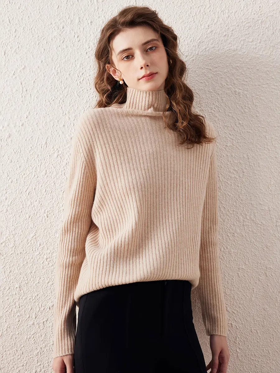COMOBOCA 100% Wool Women's All-in-One Knit Turtleneck Sweater for Ultimate Luxury and Comfortable Wear