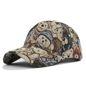 Cute cartoon bear print baseball cap, casual outdoor sun protection cap for women and men, fashionable vintage stylish hat for parties, everyday clothing accessory ball caps Air Force, adjustable snapback cap