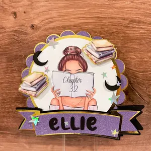 Customizable Book lover cake topper