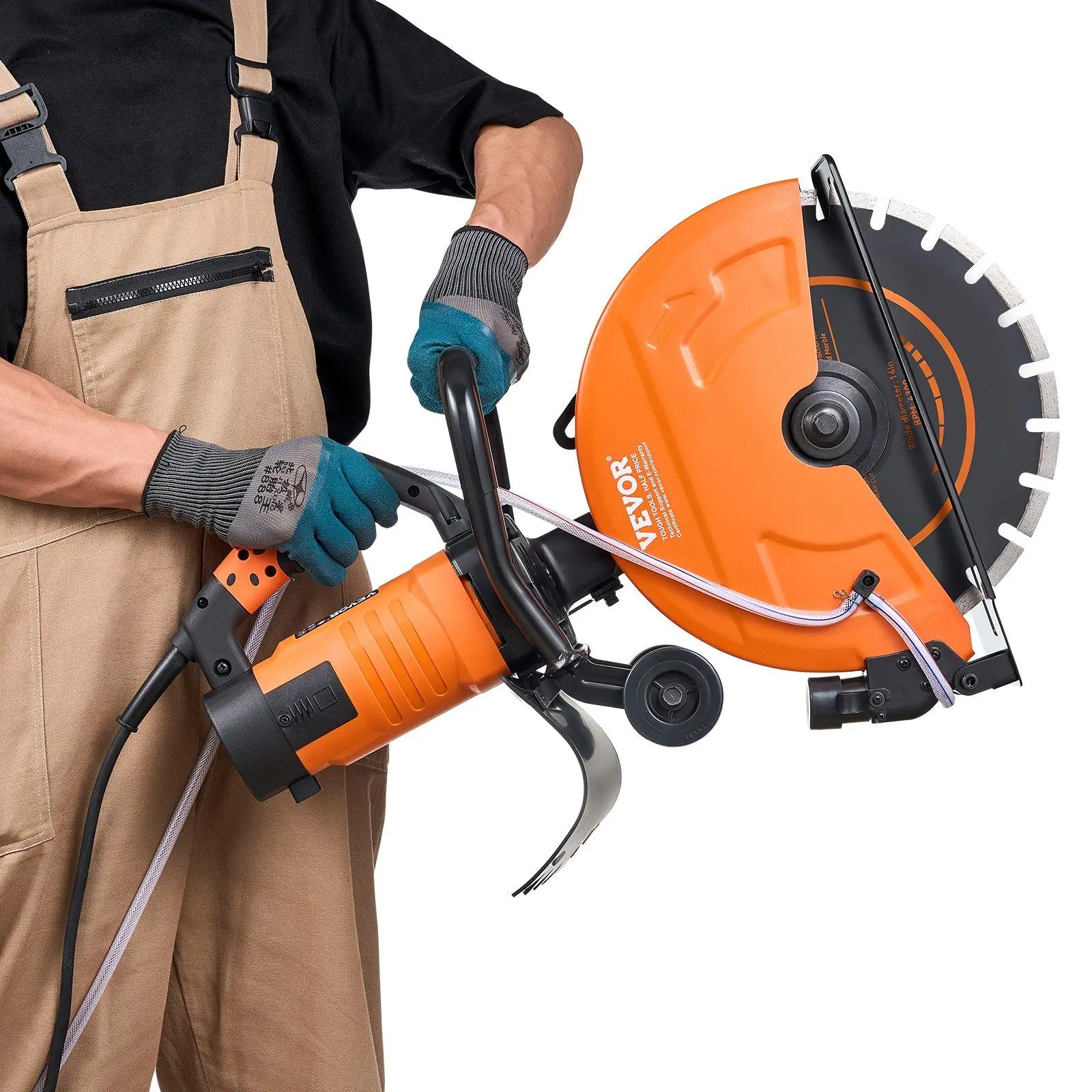 Electric Concrete Saw, 14 in Circular Saw Cutter with 5 in Cutting Depth, Wet/Dry Disk Saw Cutter Includes Water Line, Pump and Blade, for Stone, Brick, Porcelain, Concrete, 3200W/15A Motor