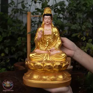 Golden Guanyin Buddha Statue – 30cm (11.8 inches) Resin & Stone Powder Figurine | Kwan Yin of Mercy | Meditation Altar Decor