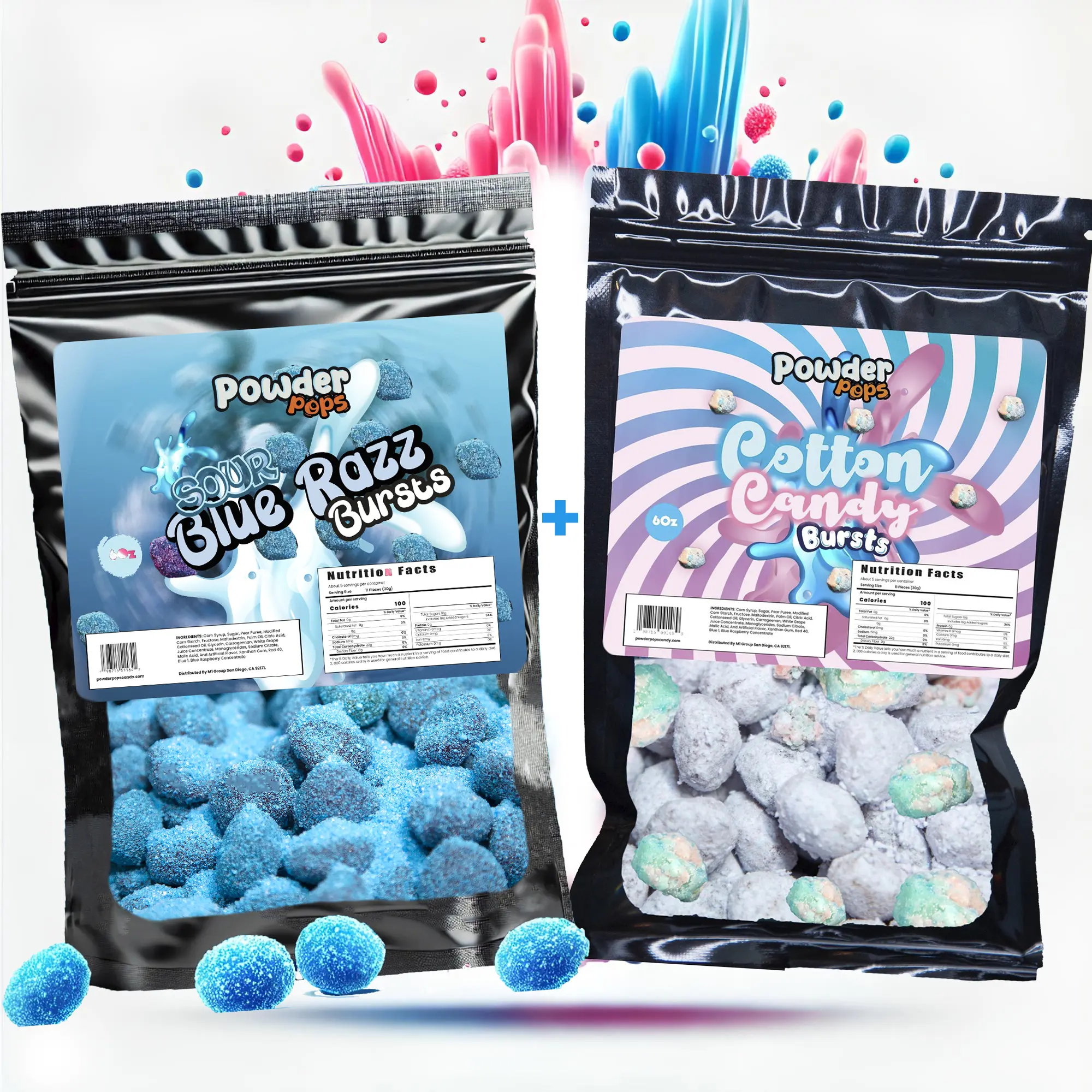 PowderPops Sour Blue Razz 6oz + Cotton Candy 6oz Duo Gusher Bursts Viral Candy PowderPops Sour Blue Razz 6oz + Cotton Candy 6oz Duo Gusher Bursts Viral Candy