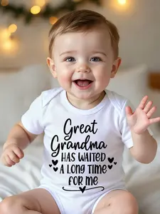 Unisex Baby "Great Grandma Has Waited A Long Time For Me" Short Sleeve White Bodysuit, Cute Hearts Newborn Romper