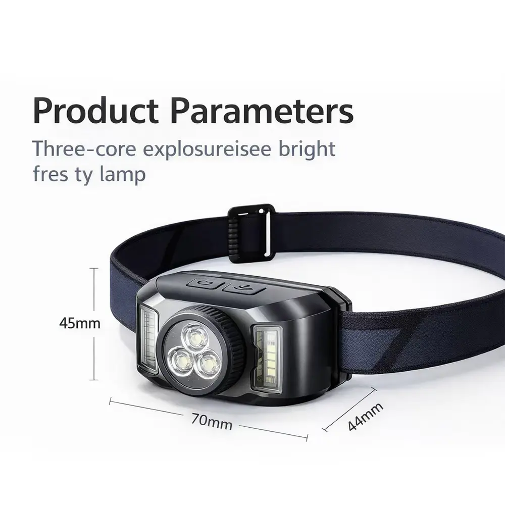 Rechargeable LED Headlamp Motion Sensor Control Ultra‑Light 80g 60°Adjustable Angle Red‑Blue Flash Warning Light for Camping Hiking Fishing Running