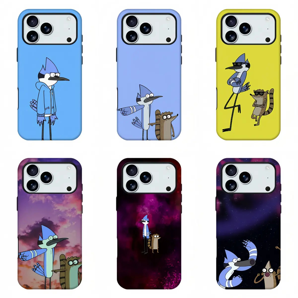 Regular Show Cartoon Print Phone Case, Mordecai Rigby Retro Anime Full Print Shockproof Cellphone Casing, Cute Nostalgic Cartoon Aesthetic Shell for iPhone11 12 13 14 15 16 17 pro max and Samsung S21-S26 .Perfect for Her/Him Girly Phone Caseslovely gift