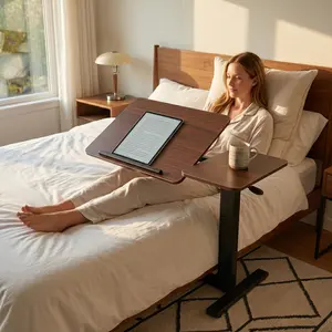 Mother’s Day Gift – Large Adjustable Overbed Table with Wheels, Rolling Laptop Desk, Height Adjustable Bedside Workstation for Home, Hospital & Small Spaces