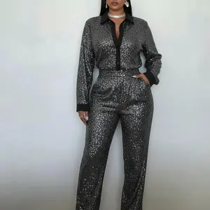 Allurite Plus Size Glitter Colorblock Lounge Set | Effortless Glam for Curvy Women | Soft Stretchy Fit for Holiday Parties or Casual Chic Days