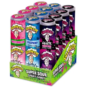 WARHEADS Super Sour Candy Spray - Blue Raspberry, Galactic Sour Punch & Watermelon Flavors - 0.68 oz Bottles - 12 Pack - Intense Sourness - Sweet Snack Bonbon *Product Flavors May Vary Due to Product Transition*