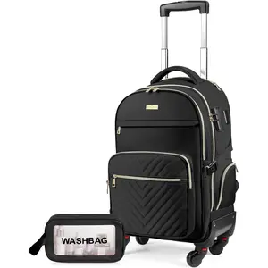 Rolling Backpack for Women, 21"x14"x9",45L Travel Backpack with Wheels and USB & Type-C  Ports, Fits 17.3", Water-Resistant Carry- Luggage for Work & Travel (Black)
