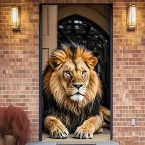 1PC,2D Flat Door Banner Creative Lion Door Banner, Festival Decoration Curtain, Personalized Door Backdrop Cloth, Home Party Decor Hanging Cloth, Indoor & Outdoor Universal Door Ornament, Animal