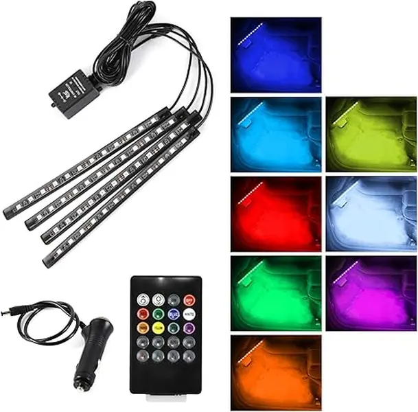 12V 4-in-1 RGB LED Car Interior Ambient Lights, App Control DIY Custom Lighting Modes, Car LED Strip Lights Powered by Cigarette Lighter for Vehicle Interior Decoration
