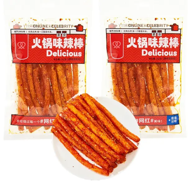 Mkostlich Latiao Spicy Strips, 2 Packs Latio Hot and Spicy, Chinese Spicy Sticks, Spicy Sticks Chinese Snacks, 3.59oz/pack  (3.59oz*2Pcs, Spicy Sticks)