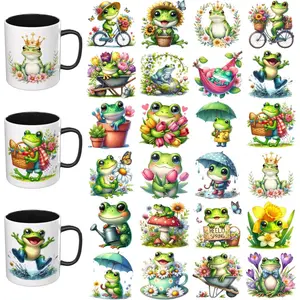 24PCS UV DTF Cup Wrap, Crafts Cup Stickers, UV DTF Transfer Paper Mugs Glasses, Notebooks, Computers, Tables and Chairs, etc. for DIY Creativity, High Viscosity (Frog)