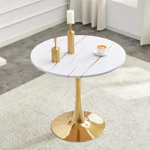 Modern Tulip Pedestal Table, 31.5" Round Dining Table Space-Saving with Metal Base, for Kitchen Small Spaces Cafe Living Room, White & Gold circle dinner Table 1-4 people marble dining table