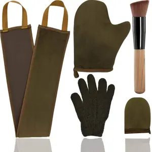 5 Piece Self Tanning Mitt Applicator Set with Self Tan Glove Tanning Back Lotion Applicator Tanning Brush Tan Face Mitt Exfoliating Glove, for Self Sunless Tanning Tan (bronze)