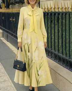 ZEAGOO Floral Bow Long Sleeve Maxi Dress Breathable & Lightweight A-Line Spring/Summer Womenswea Casual
