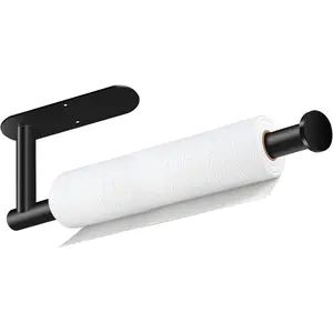 Paper Towel Holder, Self Adhesive or Drilling Paper Towel Holder under Cabinet, Stainless Steel Black Paper Towel Holders Wall Mount for Kitchen, Bathroom, Sink, Pantry, Fridge Bollove