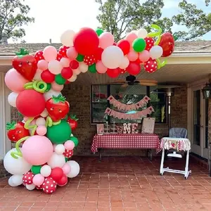 Strawberry pink red green white Balloon Garland Kit, Strawberry Birthday Party Decor for Birthday Baby Shower Wedding Party Summer Aluminum Photo