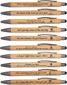 10 Pcs Bible Verse Bamboo Pens, Christian Pens Inspirational Scripture Stylus Ballpoint Church Gifts Bulk for Church Women Men Sunday Party Teacher Student Christians Supplies