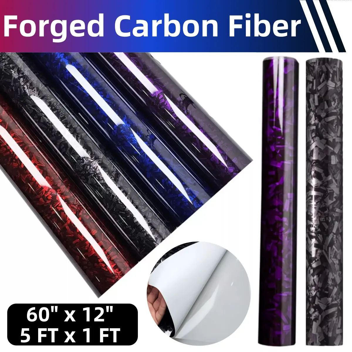Gloss Forged Carbon Fiber Vinyl Car Stickers, 60in x 12in (5ft x 1ft) Polymer PVC Elasticity Roll, Self-Adhesive, Universal for Auto Interior-Exterior, Racing Stripe, Scratch Cover