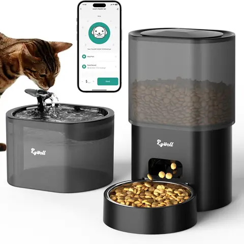 App-Controlled Automatic Cat Feeder & Water Station Combo, 3L Kibble Dispenser with Food Storage Seal, 85oz/2.5L Wi-Fi Bowl, 10s Voice Message, Stainless Steel Bowls & Feeding Tray, Dual Power Convenience, ABS Build, Easy Cleaning, 9 Daily Meal Slots