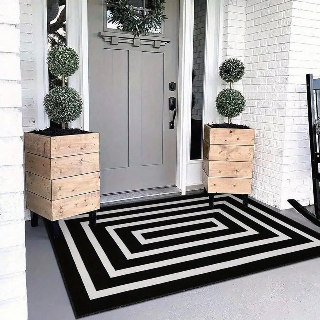 Black And White Striped Rug: A Woven Doormat That Is Reversible, Foldable, And Washable; Suitable For Both Indoor And Outdoor Use; A Farmhouse-Style Geometric Pattern Rug For The Front Porch.Suitable For Bedrooms, Living Rooms,