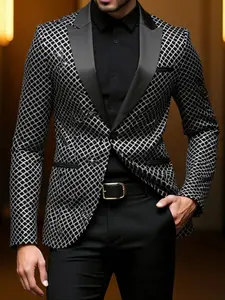 Shiny Sequins Fitted Suit Jacket Blazer Long Sleeve with Diagonal Stripes Pattern, Perfect Party, Performance Wear, Christmas Gift Idea