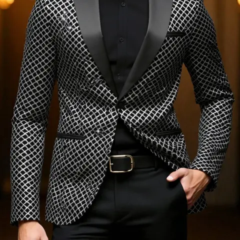 Shiny Sequins Suit Jacket with Diagonal Stripes Pattern, Perfect Party, Performance Wear, Christmas Gift Idea, Menswear