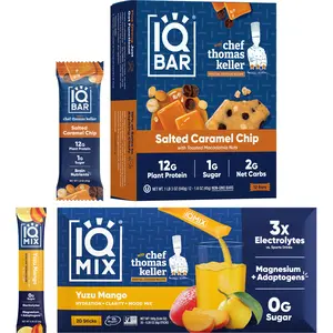 IQBAR x Thomas Keller Bundle - Salted Caramel Chip Protein Bars and Yuzu Mango Hydration Mix Sticks | 12 Bars and 20 Sticks