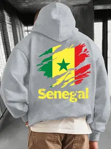 1PCS casual hoodie with kangaroo pocket, suitable for daily wear and outdoor sports, ideal for autumn and winter. It's a trendy fleece-lined hoodie with Senegal national flag prints on the front and back.