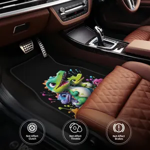 Four-piece dinosaur graffiti all-weather car floor mat, Car Mat Set, Car Interior Accessory, non-slip universal model, suitable for car SUV pickup, full coverage of front and rear rows, easy installation