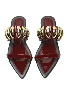 Women's leopard print pointed toe gold hardware double strap flat open-heel slip-on sandals, fashionable and elegant sandals for spring outings.