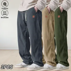 Men’s corduroy straight-leg wide-leg casual pants with a drapey feel; new for autumn/winter, trendy brand style, featuring a drawstring design. Lightweight, breathable, and comfortable, stylish and well-structured—ideal for everyday wear. tiktokshopspring