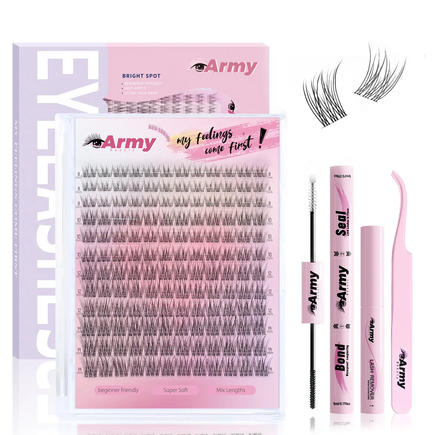Natural Lash Clusters Kit/ 8-14mm 144pcs C Curl Wispy DIY Eyelash Extension Kit/ Waterproof Flawless Look Lash kit/ Soft Thin Band Makeup/ Cosmo kit