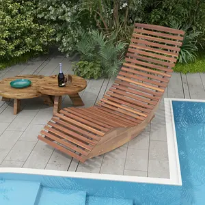 Acacia Wood Rocking Chair Widened Slatted High Back Outdoor