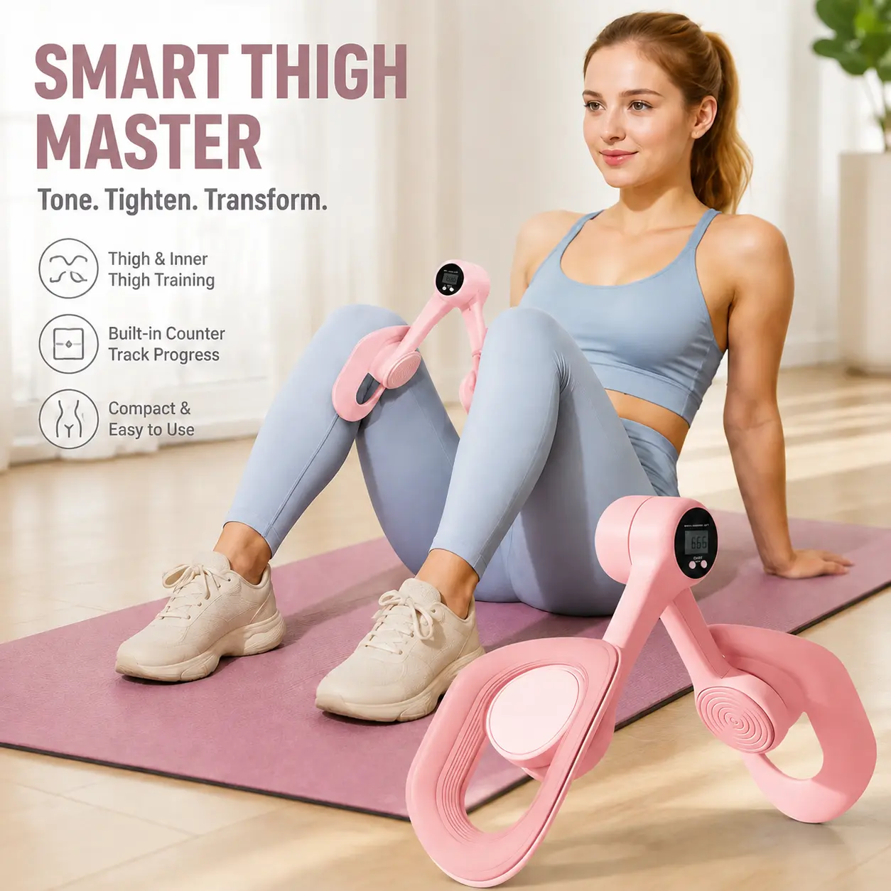 Thigh Exerciser - Adjustable Exercise Machine, Portable Home Fitness Strength Training Tool, Home Fitness Accessories, Muscle Trainer for Inner Thigh Shaping (Standard, Strap, Digital Counter Intelligent Blue, Summer Vibration Versions)