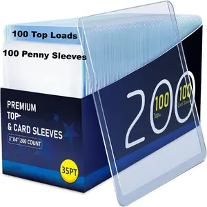 200/400ct Card Sleeves for Cards, Premium Top Loads for Cards, Trading Card Toploaders, 3"x4" Card Protectors Hard Plastic, Hard Card Sleeves, Sports Trading Card Holder (100 Top Loads +100 Penny Sleeves/200 Top Loads +200 Penny Sleeves)