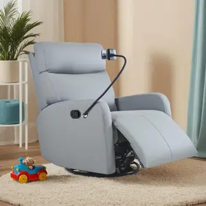 Swivel Rocker Recliner Chair,360 Degree Nursery Rocking Chair,Glider Chair,Modern Small Rocking Swivel Recliner Chair for Bedroom,Living Room Chair Home Theater Seat,Phone Holder(Blue-gray)