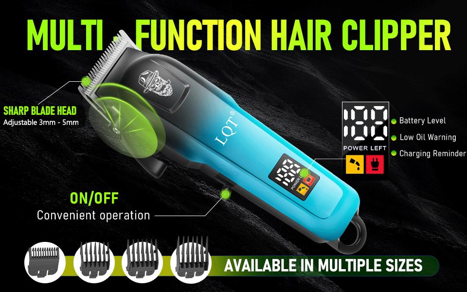 LQT 2-in-1 Cordless Hair Clipper & Trimmer Kit for Men, Gradient Blue Electric Grooming Set with LCD Display, Complete Home Barber Kit with Storage Case & Full Accessories