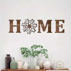 4-Piece Windmill Style Rustic Wooden Home Decor Set, Wall Hanging Art Decor, Multi-Functional Wooden Sign, Living Room and Bedroom Decor