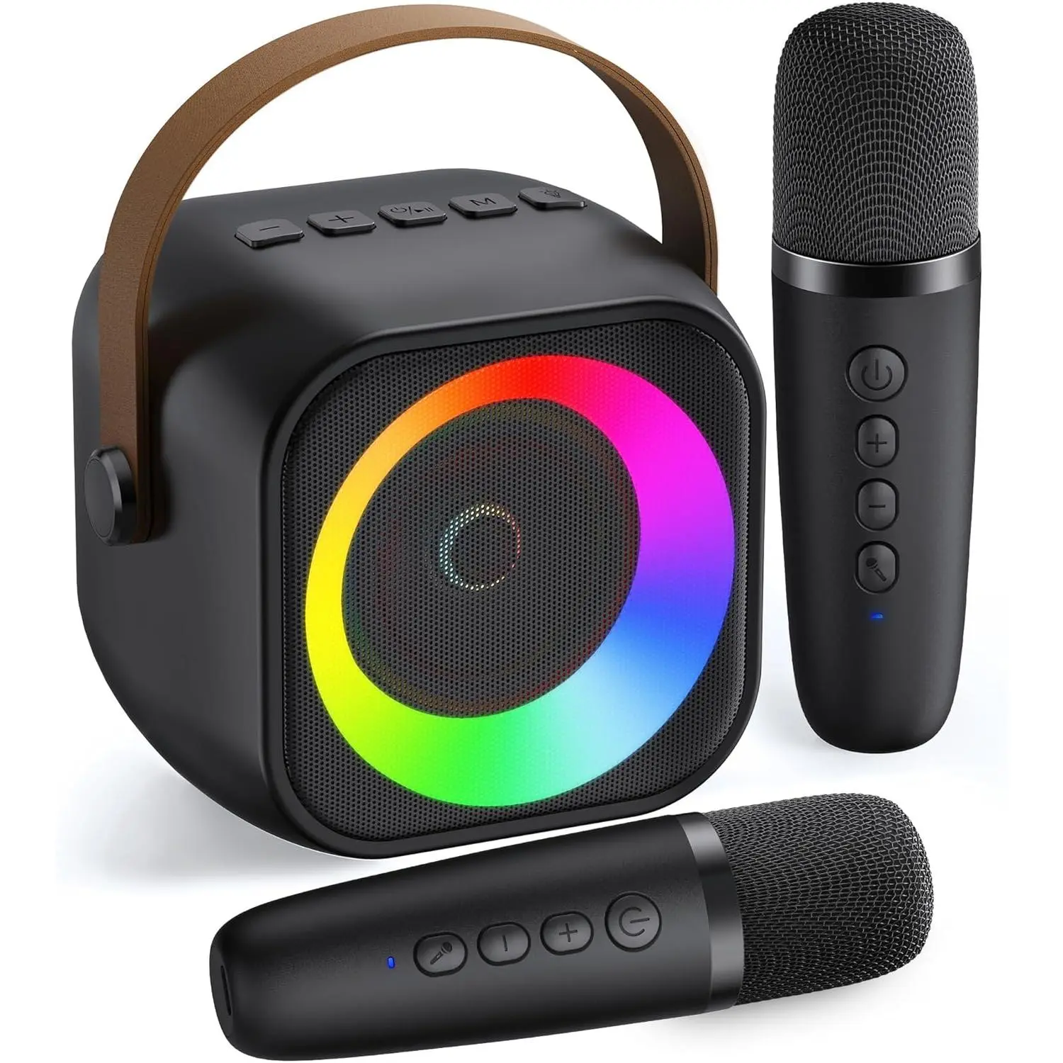 Mini Karaoke Machine with 2 Wireless Microphones - Portable Bluetooth Audio Speaker with Built-in Bluetooth, Party Lights, Birthday Gift for Kids, Family Home Party Use, Bluetooth Audio Speakers, Built-In Bluetooth Speakers